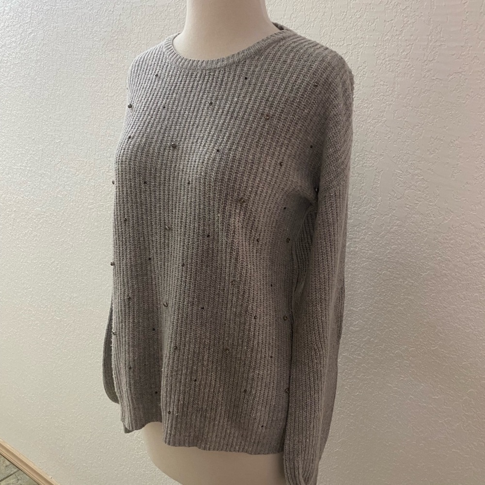 Lauren‎ Ralph Lauren Fine Wool Knit Grey With Rhinestone Embellished Sweater S